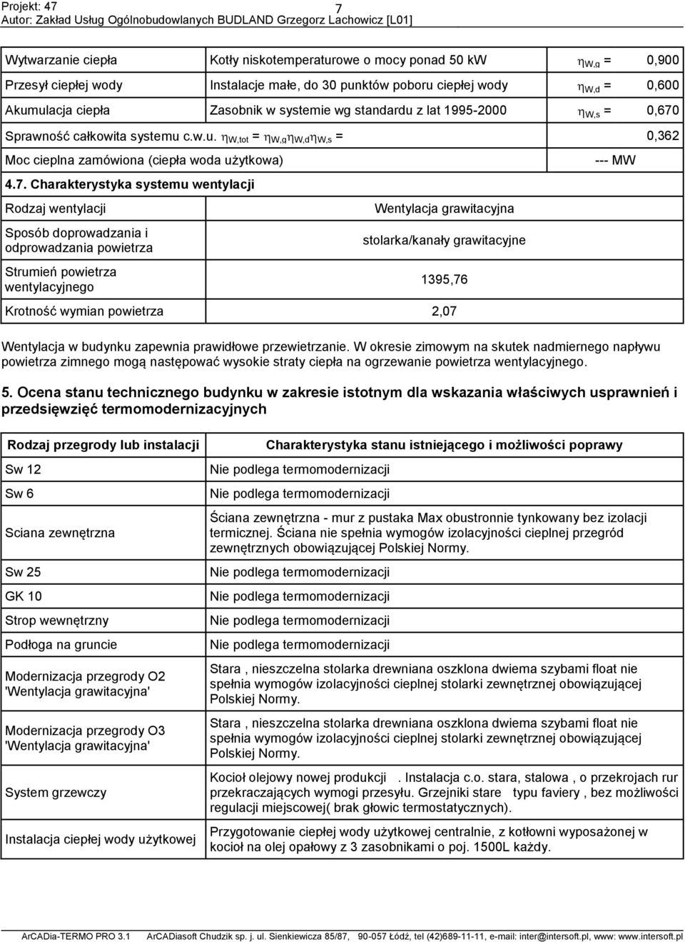 Sprawność całkowita systemu c.w.u. W,tot = W,g W,d W,s = 0,362 Moc cieplna zamówiona (ciepła woda użytkowa) 4.7.