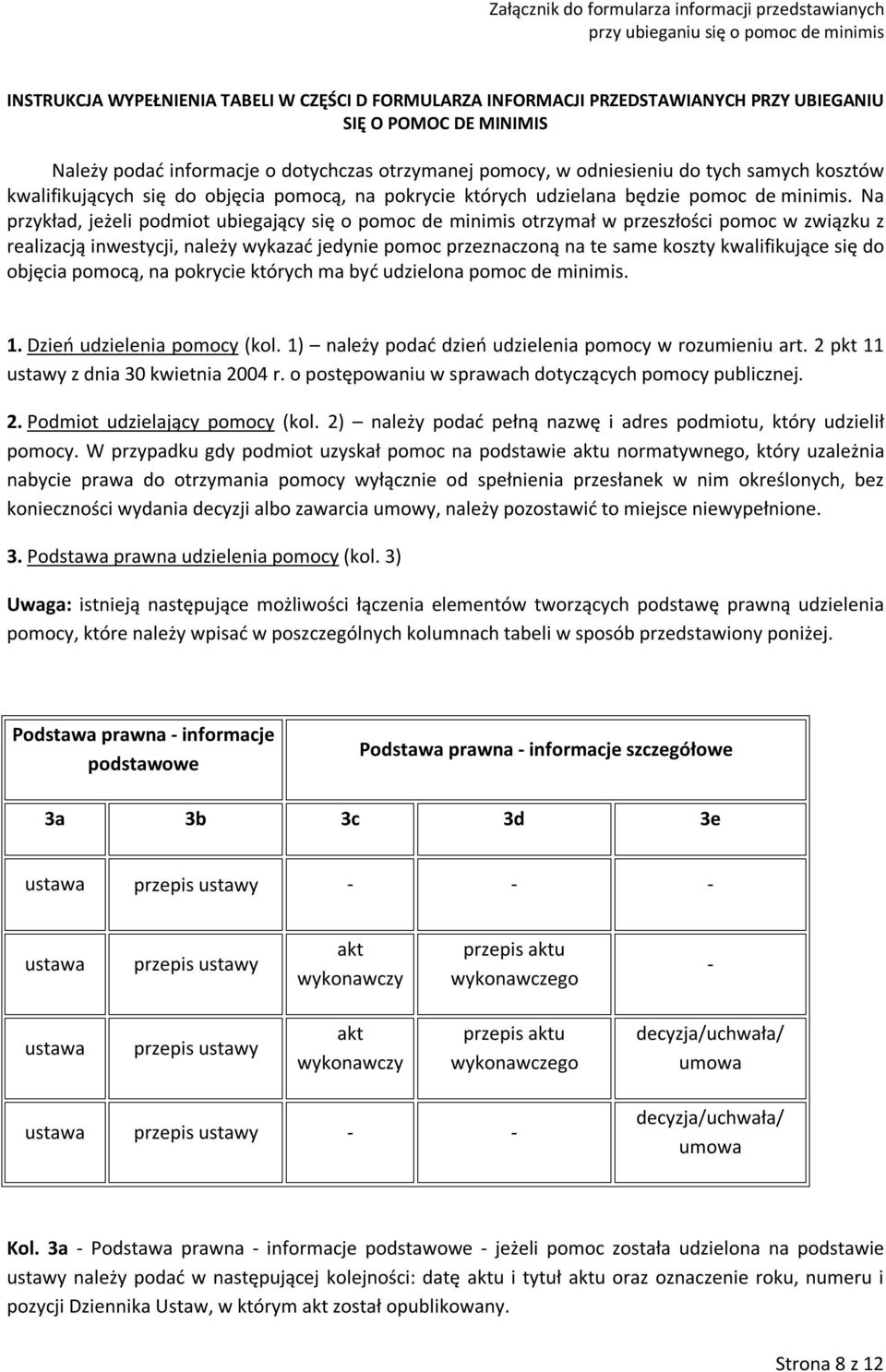 Na przykład, jeżeli podmiot ubiegający się o pomoc de minimis otrzymał w przeszłości pomoc w związku z realizacją inwestycji, należy wykazać jedy pomoc przeznaczoną na te same koszty kwalifikujące