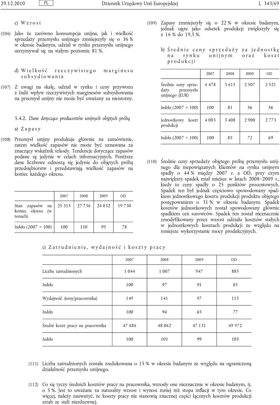 w rynku przemysłu unijnego utrzymywał się na stałym poziomie 81 %.