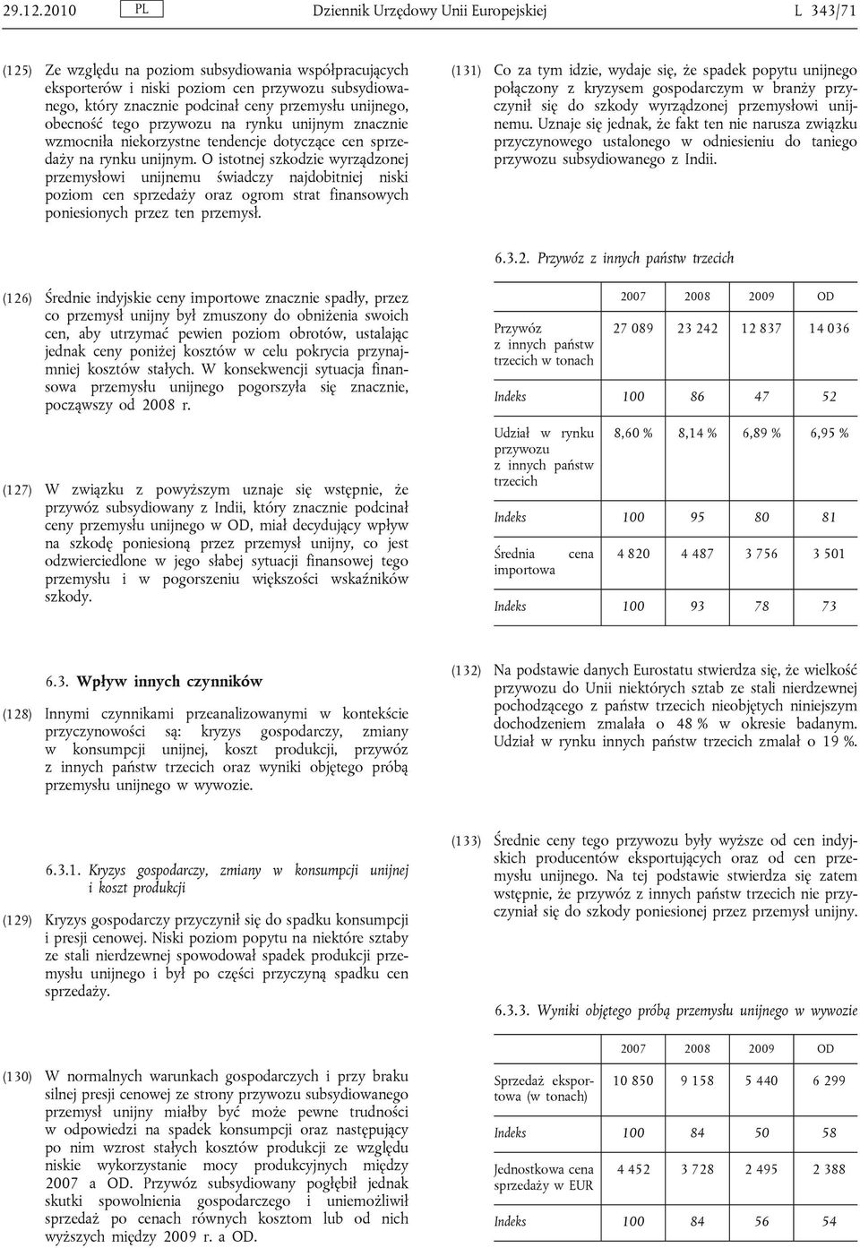 przemysłu unijnego, obecność tego przywozu na rynku unijnym znacznie wzmocniła niekorzystne tendencje dotyczące cen sprzedaży na rynku unijnym.