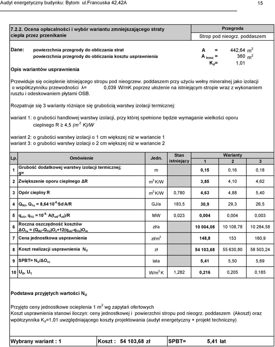 Przewiduje się ocieplenie istniejącego stropu pod nieogrzew.