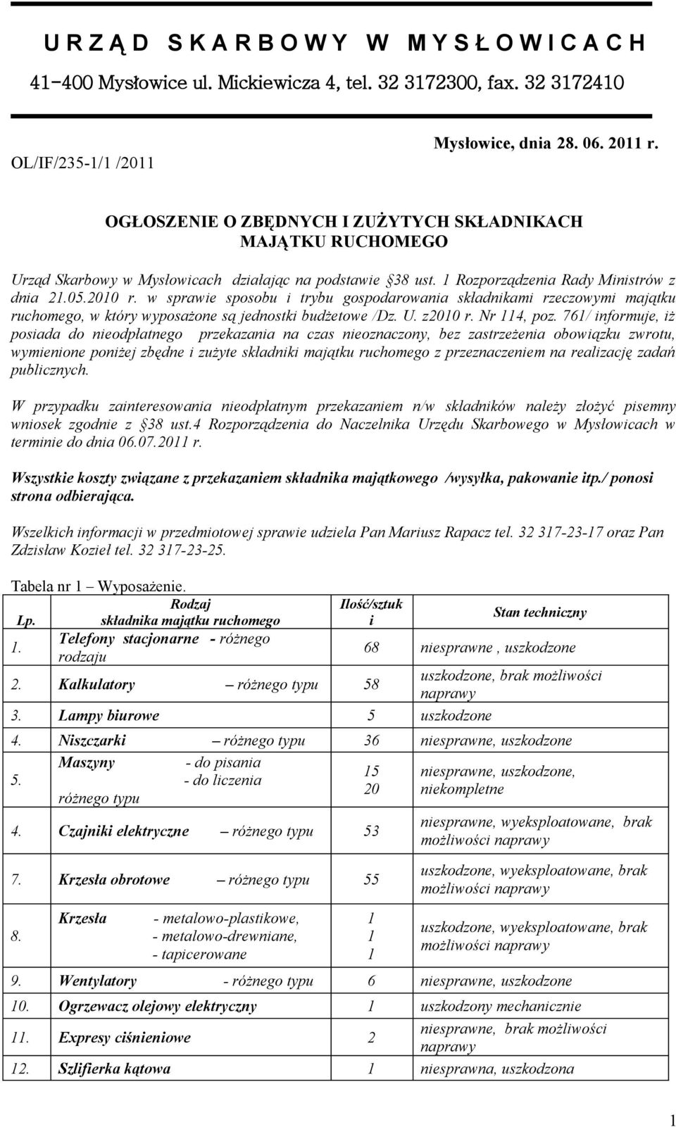 w sprawie sposobu i trybu gospodarowania składnikami rzeczowymi majątku ruchomego, w który wyposażone są jednostki budżetowe /Dz. U. z200 r. Nr 4, poz.