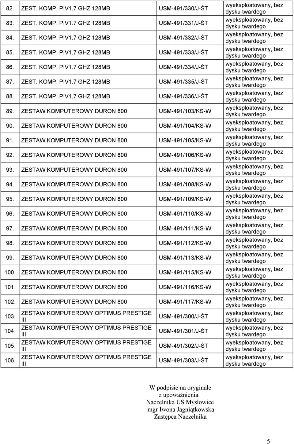 ZESTAW KOMPUTEROWY DURON 800 USM-49/05/KS-W 92. ZESTAW KOMPUTEROWY DURON 800 USM-49/06/KS-W 93. ZESTAW KOMPUTEROWY DURON 800 USM-49/07/KS-W 94. ZESTAW KOMPUTEROWY DURON 800 USM-49/08/KS-W 95.