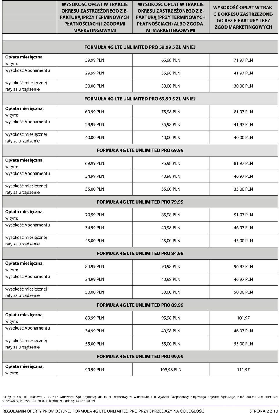 35,98 PLN 41,97 PLN 40,00 PLN 40,00 PLN 40,00 PLN FORMUŁA 4G LTE UNLIMITED PRO 69,99 69,99 PLN 75,98 PLN 81,97 PLN 35,00 PLN 35,00 PLN 35,00 PLN FORMUŁA 4G LTE UNLIMITED PRO 79,99 79,99 PLN 85,98 PLN