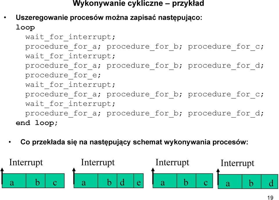 wait_for_interrupt; procedure_for_a; procedure_for_b; procedure_for_c; wait_for_interrupt; procedure_for_a; procedure_for_b;