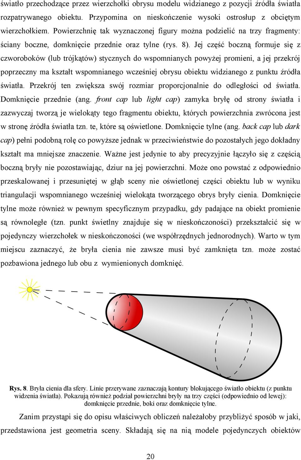 Jej część boczną formuje się z czworoboków (lub trójkątów) stycznych do wspomnianych powyżej promieni, a jej przekrój poprzeczny ma kształt wspomnianego wcześniej obrysu obiektu widzianego z punktu