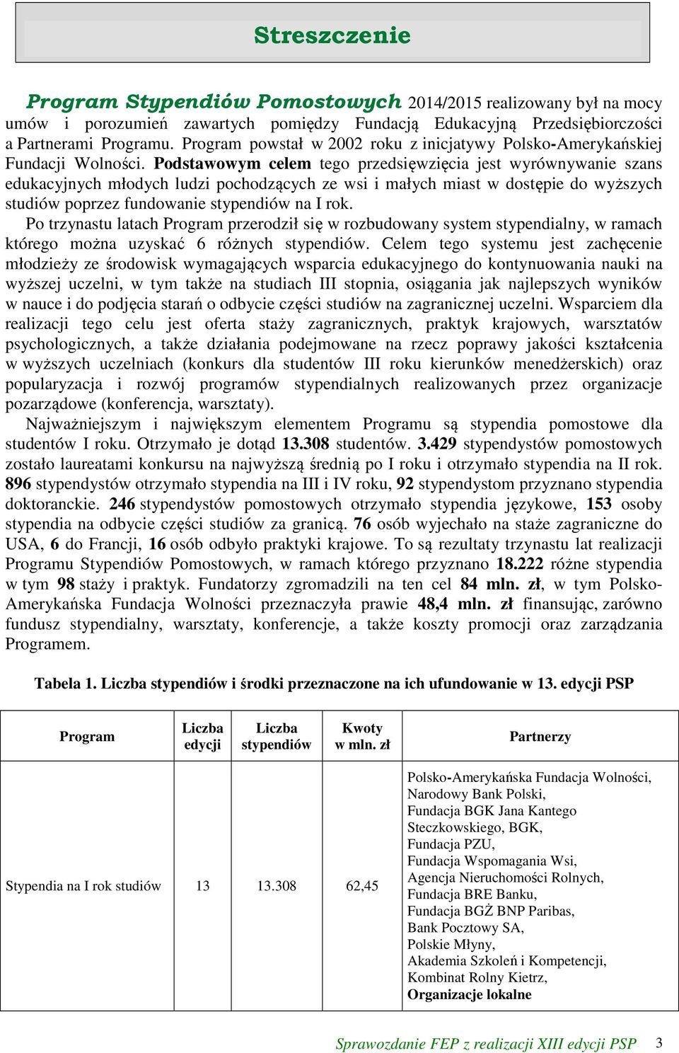 Podstawowym celem tego przedsięwzięcia jest wyrównywanie szans edukacyjnych młodych ludzi pochodzących ze wsi i małych miast w dostępie do wyższych studiów poprzez fundowanie stypendiów na I rok.