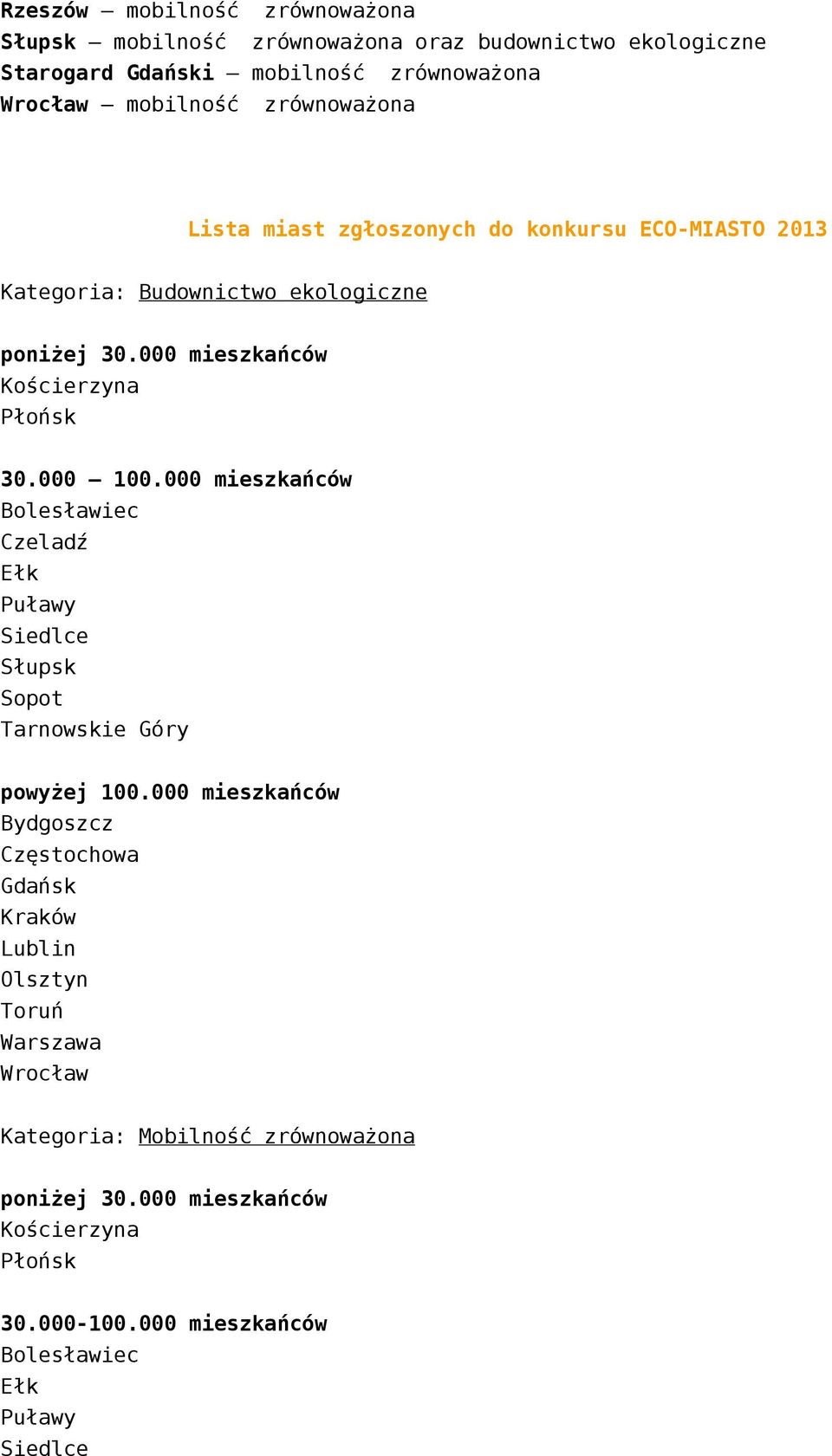 000 100.000 mieszkańców Bolesławiec Czeladź Puławy Siedlce Słupsk Sopot Tarnowskie Góry powyżej 100.