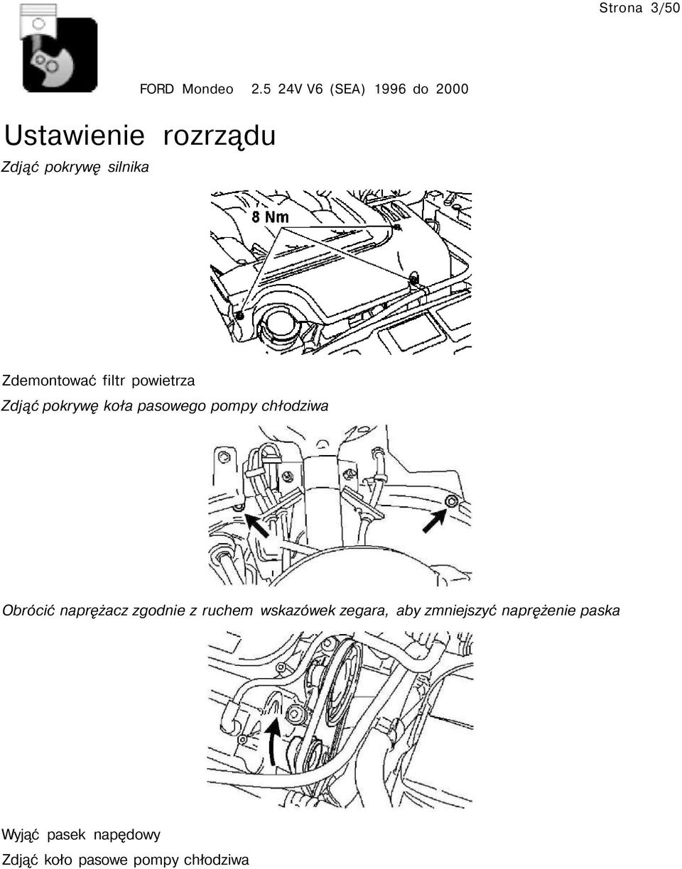 zgodnie z ruchem wskazówek zegara, aby zmniejszyć naprężenie