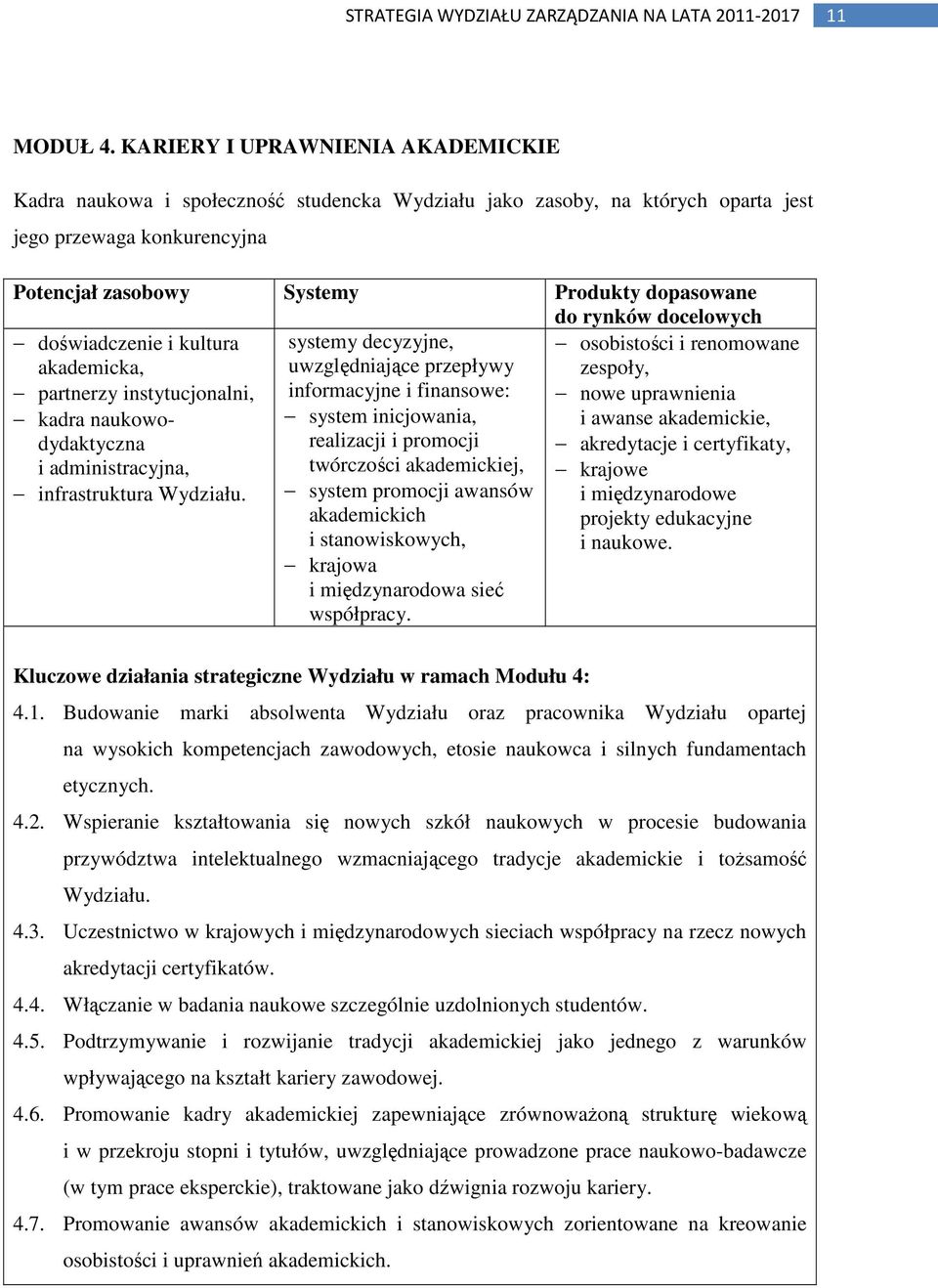 rynków docelowych doświadczenie i kultura akademicka, partnerzy instytucjonalni, kadra naukowodydaktyczna i administracyjna, infrastruktura Wydziału.