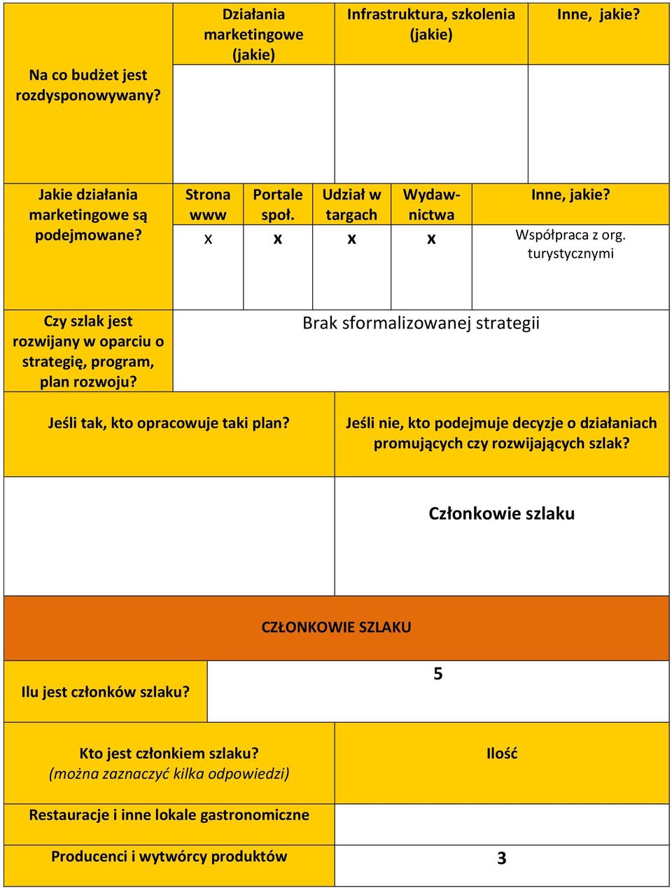 Brak sformalizowanej strategii Jeśli tak, kto opracowuje taki plan? Jeśli nie, kto podejmuje decyzje o działaniach promujących czy rozwijających szlak?