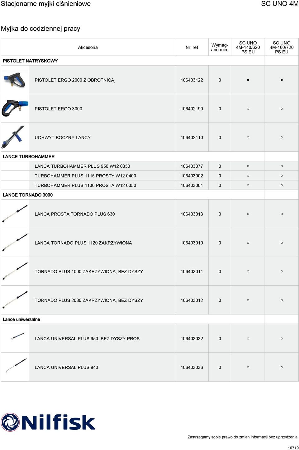 TORNADO 3000 LANCA PROSTA TORNADO PLUS 630 106403013 0 LANCA TORNADO PLUS 1120 ZAKRZYWIONA 106403010 0 TORNADO PLUS 1000 ZAKRZYWIONA, BEZ DYSZY 106403011