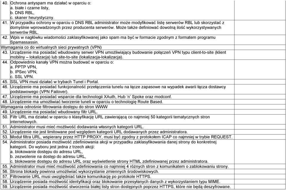 Może także definiować dowolną ilość wykorzystywanych serwerów RBL. 42. Wpis w nagłówku wiadomości zaklasyfikowanej jako spam ma być w formacie zgodnym z formatem programu Spamassassin.