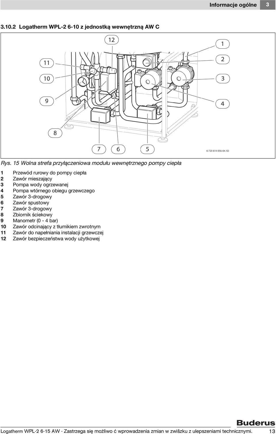 Pompa wtórnego obiegu grzewczego 5 Zawór 3-drogowy 6 Zawór spustowy 7 Zawór 3-drogowy 8 Zbiornik ściekowy 9 Manometr (0-4 bar) 10 Zawór odcinający