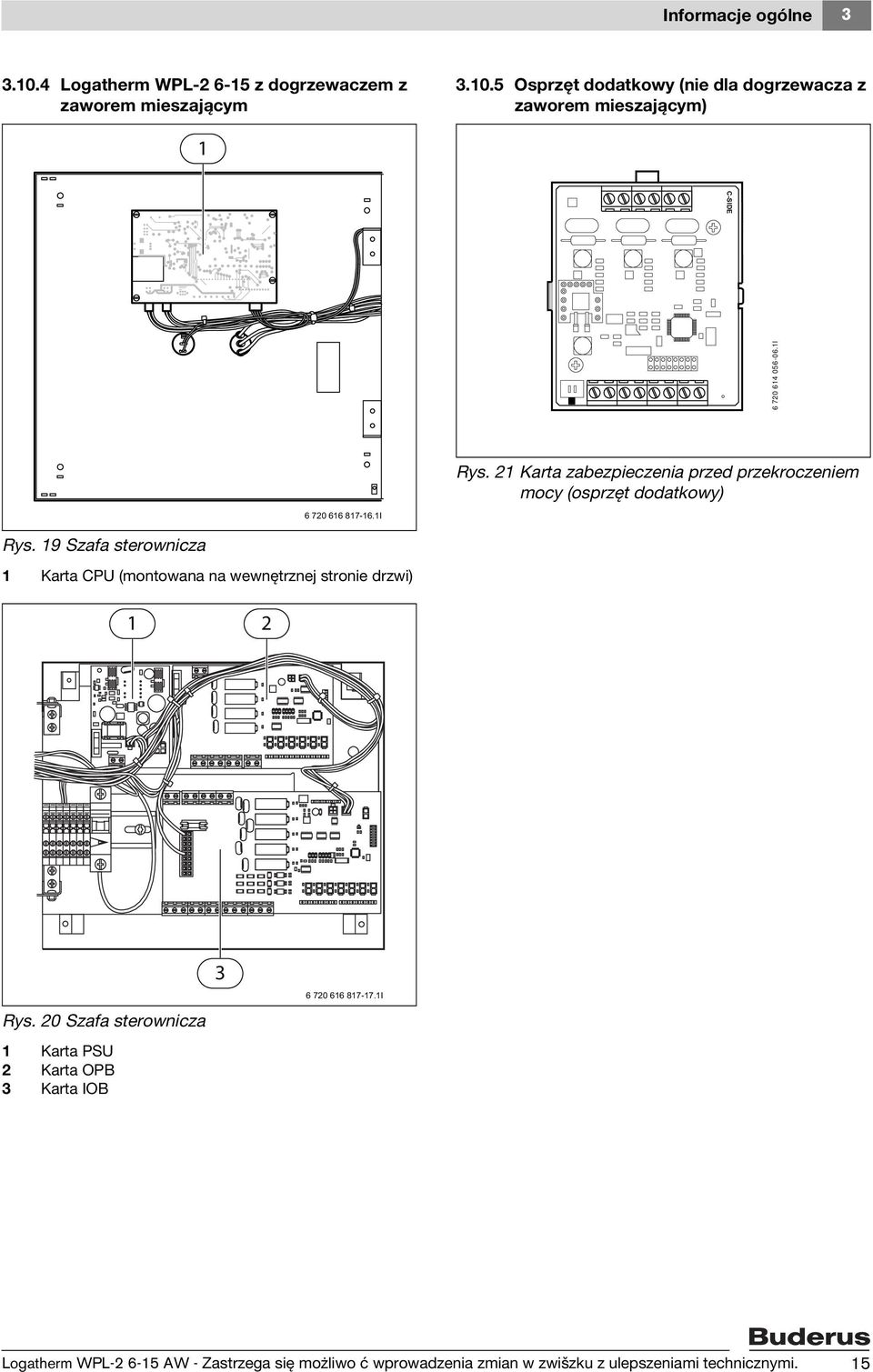 20 Szafa sterownicza 1 Karta PSU 2 Karta OPB 3 Karta IOB 3 6 720 616 817-17.