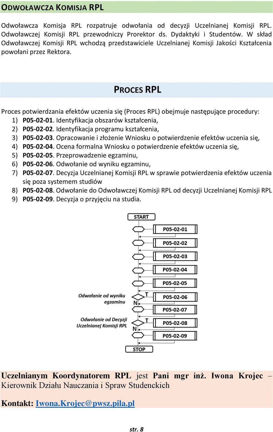 PROCES RPL Proces potwierdzania efektów uczenia się (Proces RPL) obejmuje następujące procedury: 1) P05-02-01. Identyfikacja obszarów kształcenia, 2) P05-02-02.