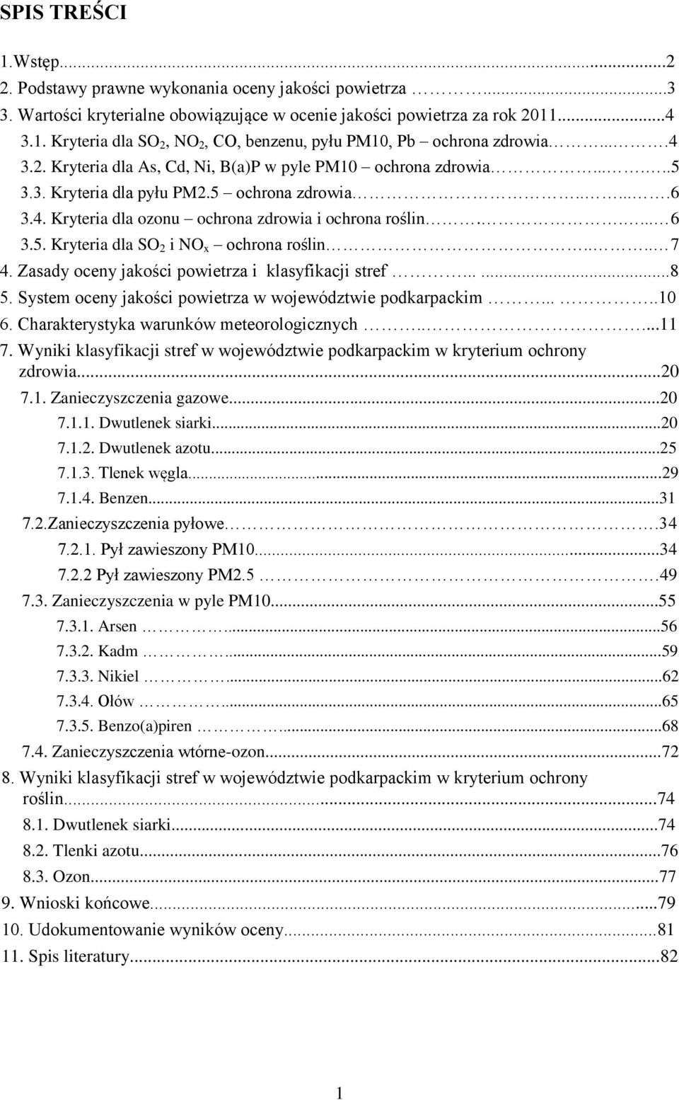 ... 7 4. Zasady oceny jakości powietrza i klasyfikacji stref......8 5. System oceny jakości powietrza w województwie podkarpackim.....1 6. Charakterystyka warunków meteorologicznych.....11 7.