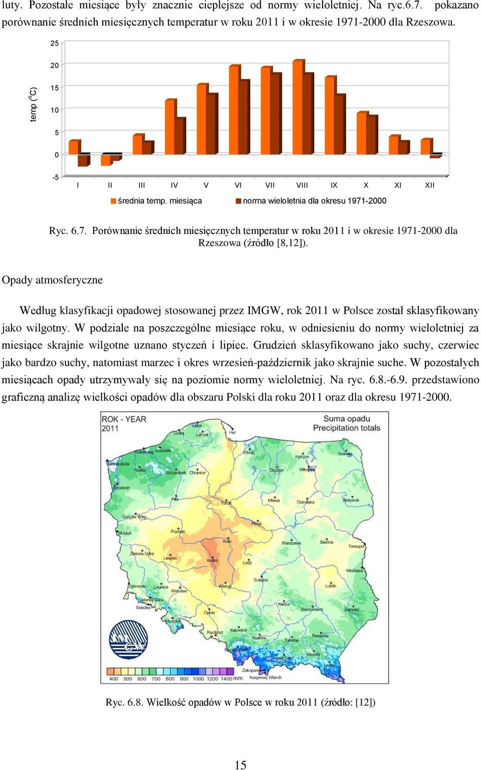 -2 Ryc. 6.7. Porównanie średnich miesięcznych temperatur w roku 211 i w okresie 1971-2 dla Rzeszowa (źródło [8,12]).