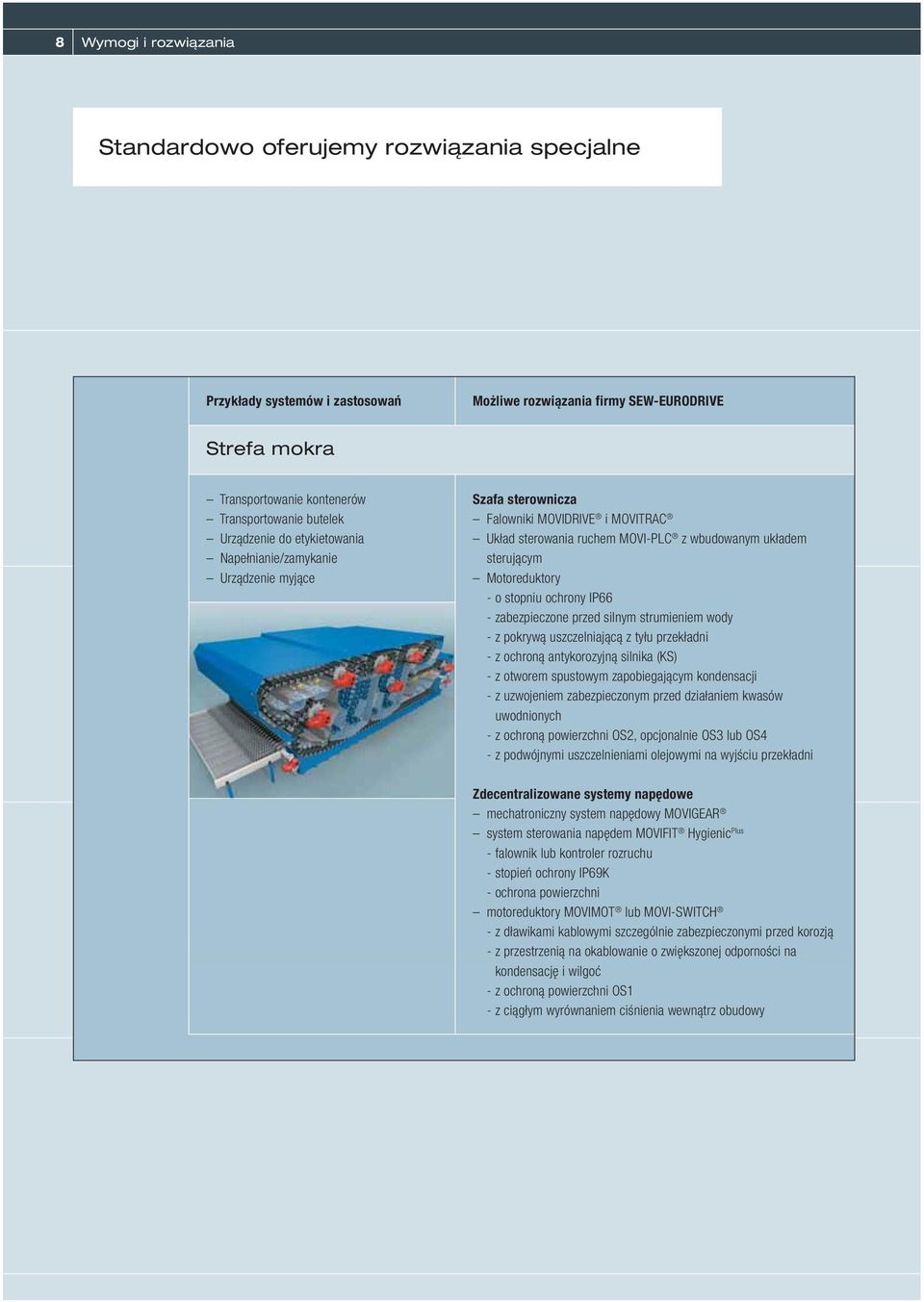 Motoreduktory - o stopniu ochrony IP66 - zabezpieczone przed silnym strumieniem wody - z pokrywą uszczelniającą z tyłu przekładni - z ochroną antykorozyjną silnika (KS) - z otworem spustowym