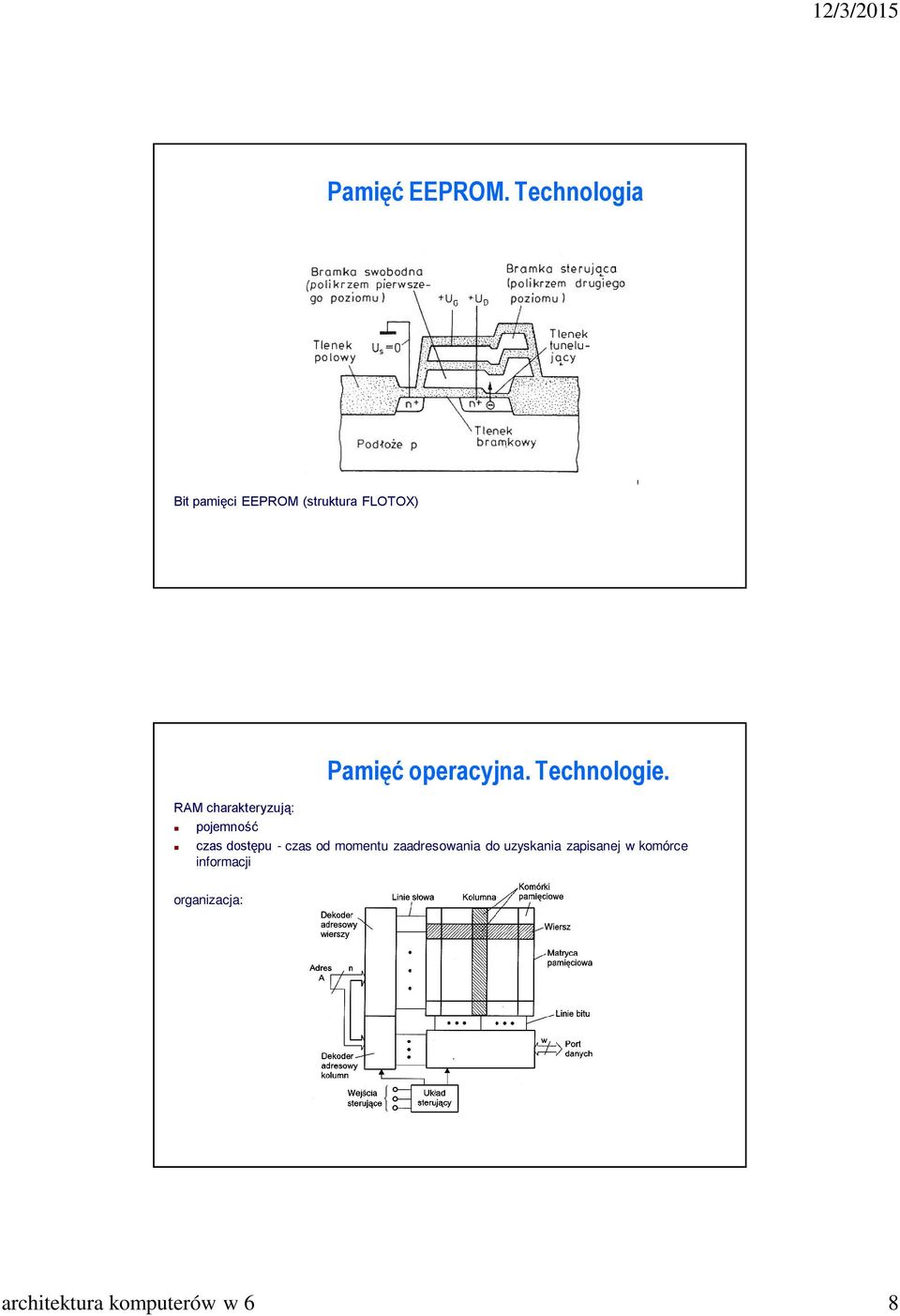 charakteryzują: pojemność Pamięć operacyjna. Technologie.