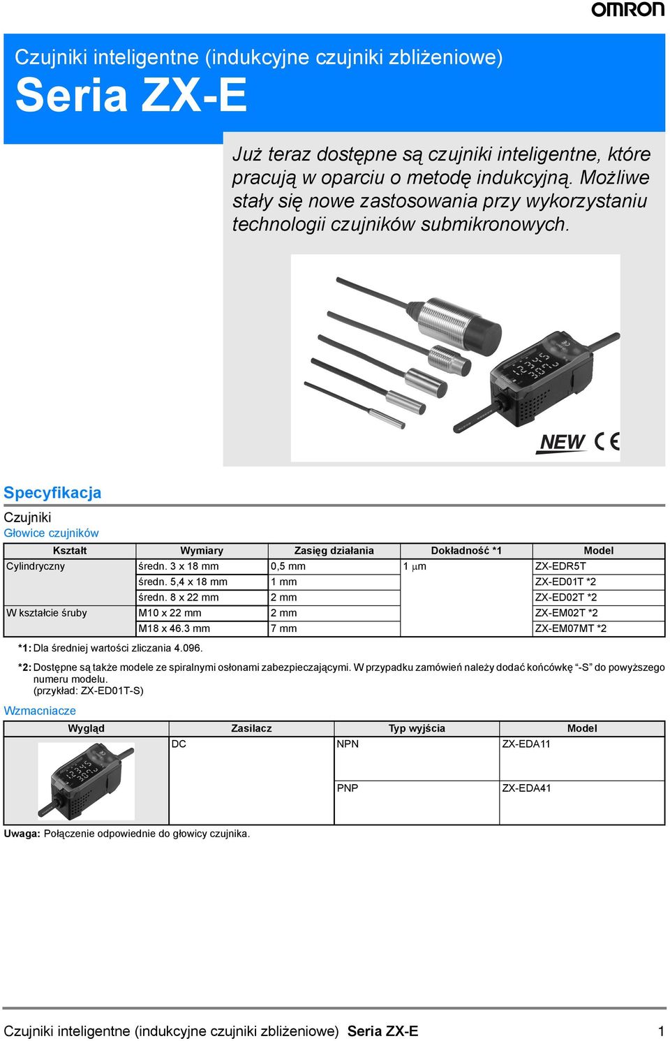 Specyfikacja Czujniki Głowice czujników Kształt Wymiary Zasięg działania Dokładność * Model Cylindryczny średn. x 8 mm,5 mm µm ZX-EDR5T średn. 5, x 8 mm mm ZX-EDT *2 średn.