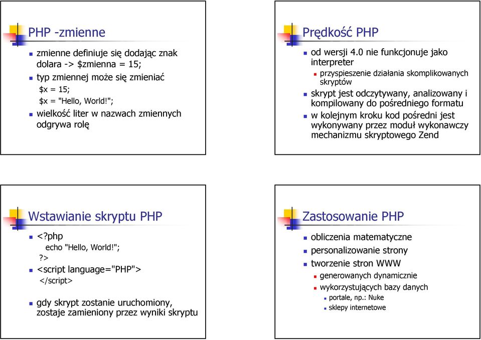 0 nie funkcjonuje jako interpreter przyspieszenie działania skomplikowanych skryptów skrypt jest odczytywany, analizowany i kompilowany do pośredniego formatu w kolejnym kroku kod pośredni jest