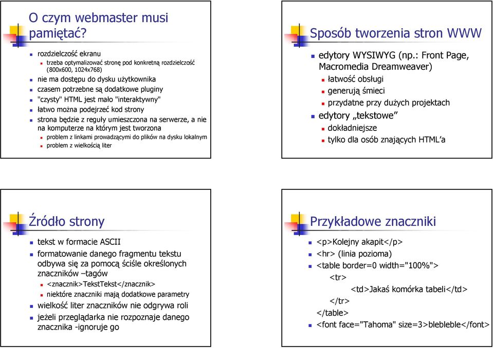 "interaktywny" łatwo można podejrzeć kod strony strona będzie z reguły umieszczona na serwerze, a nie na komputerze na którym jest tworzona problem z linkami prowadzącymi do plików na dysku lokalnym