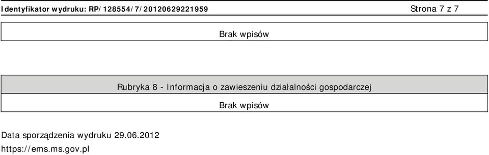 działalności gospodarczej Data