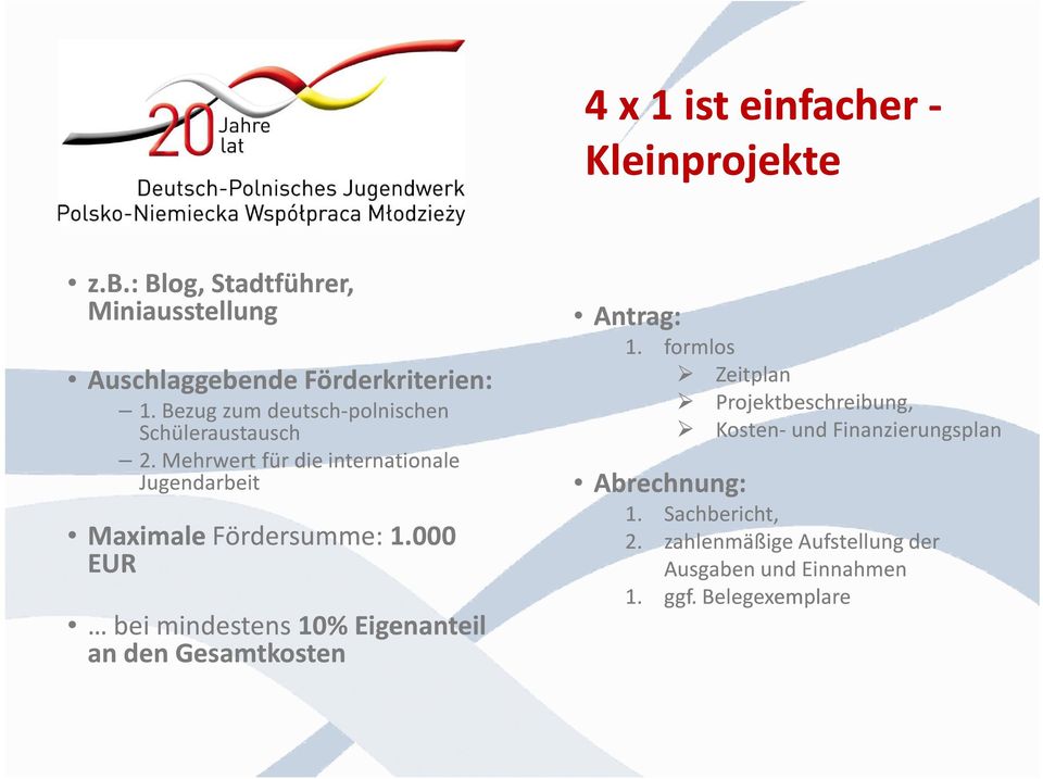 Bezug zum deutsch-polnischen Schüleraustausch 2. Mehrwert für die internationale ionale Jugendarbeit MaximaleFördersumme: 1.