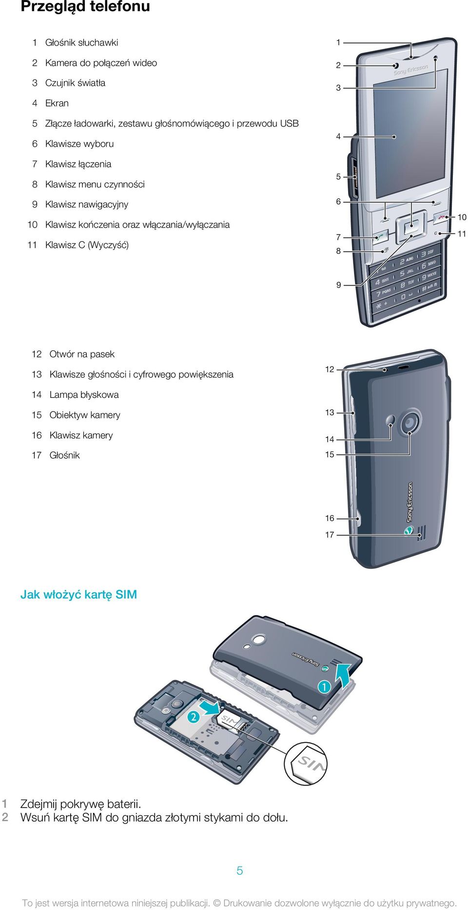 11 Klawisz C (Wyczyść) 2 3 4 5 6 7 8 10 11 9 12 Otwór na pasek 13 Klawisze głośności i cyfrowego powiększenia 12 14 Lampa błyskowa 15 Obiektyw