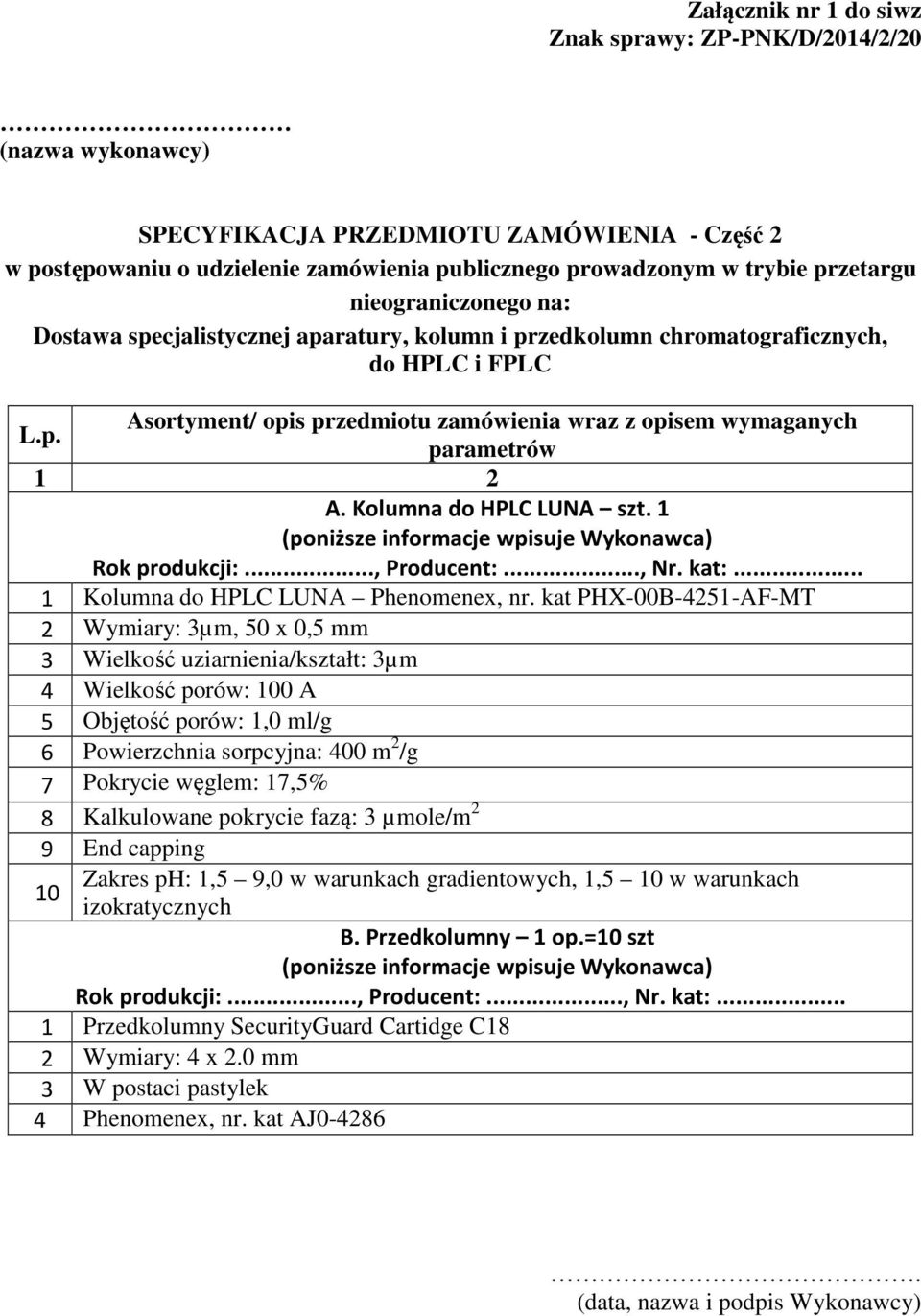 Powierzchnia sorpcyjna: 400 m 2 /g 7 Pokrycie węglem: 17,5% 8 Kalkulowane pokrycie fazą: 3 µmole/m 2 9 End capping Zakres ph: 1,5 9,0 w warunkach