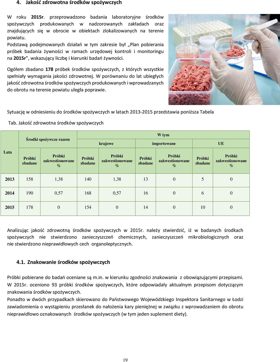 Podstawą podejmowanych działań w tym zakresie był Plan pobierania próbek badania żywności w ramach urzędowej kontroli i monitoringu na 2015r, wskazujący liczbę i kierunki badań żywności.