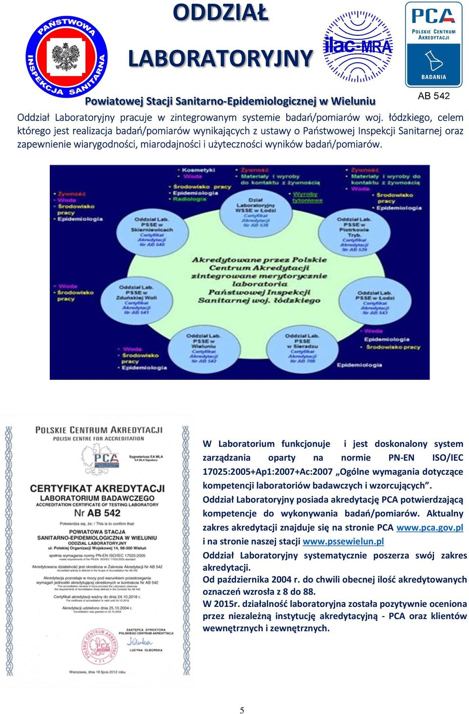 W Laboratorium funkcjonuje i jest doskonalony system zarządzania oparty na normie PN-EN ISO/IEC 17025:2005+Ap1:2007+Ac:2007 Ogólne wymagania dotyczące kompetencji laboratoriów badawczych i