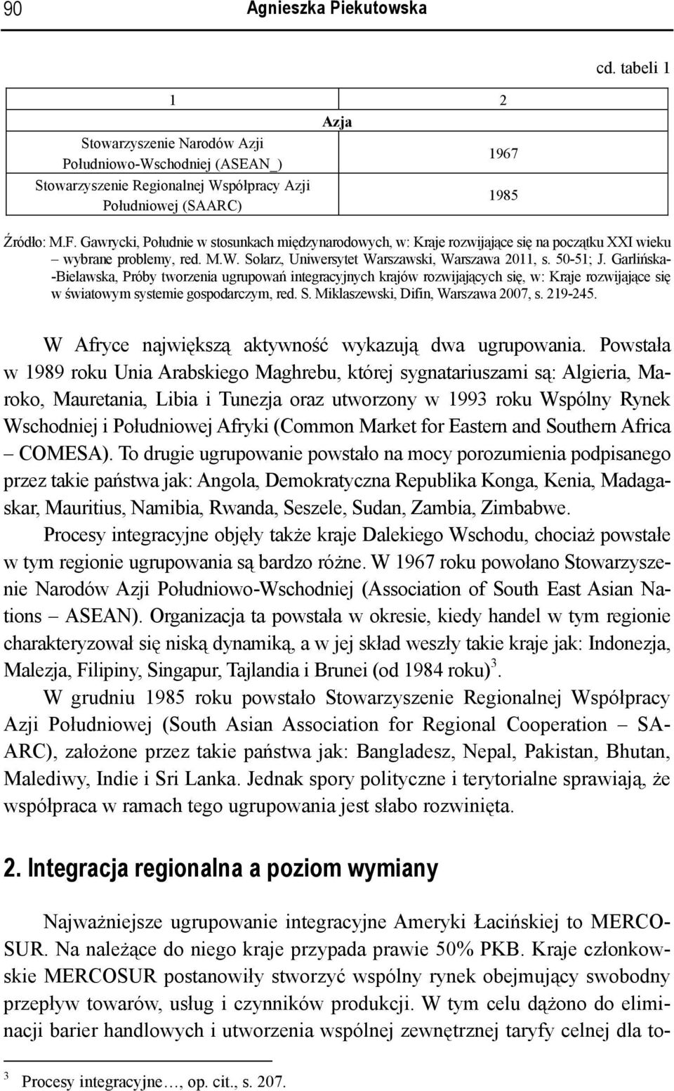 Garlińska- -Bielawska, Próby tworzenia ugrupowań integracyjnych krajów rozwijających się, w: Kraje rozwijające się w światowym systemie gospodarczym, red. S. Miklaszewski, Difin, Warszawa 2007, s.