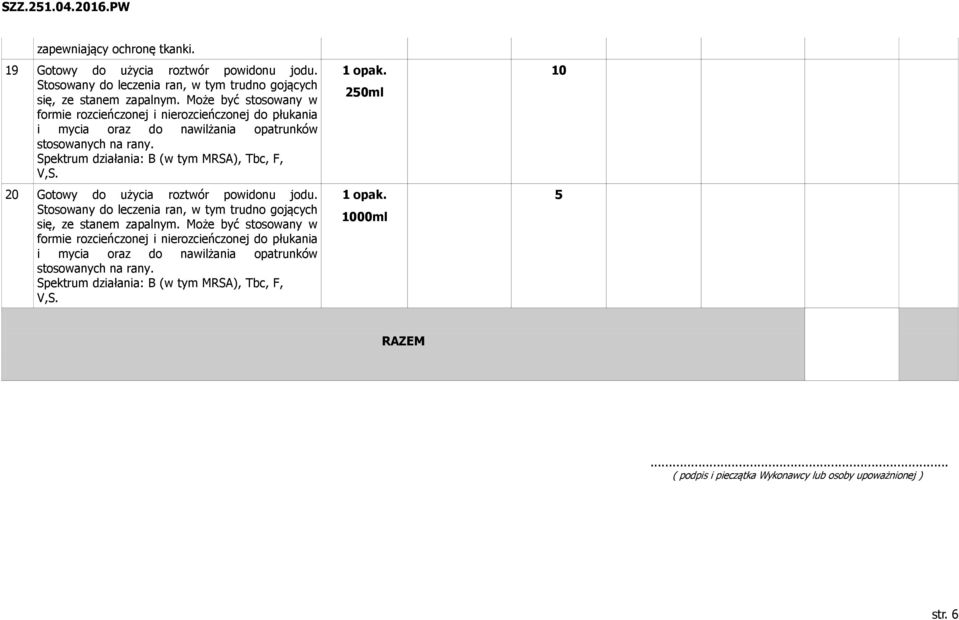 Spektrum działania: B (w tym MRSA), Tbc, F, V,S. 20 Gotowy do użycia roztwór powidonu jodu. Stosowany do leczenia ran, w tym trudno gojących się, ze stanem zapalnym.