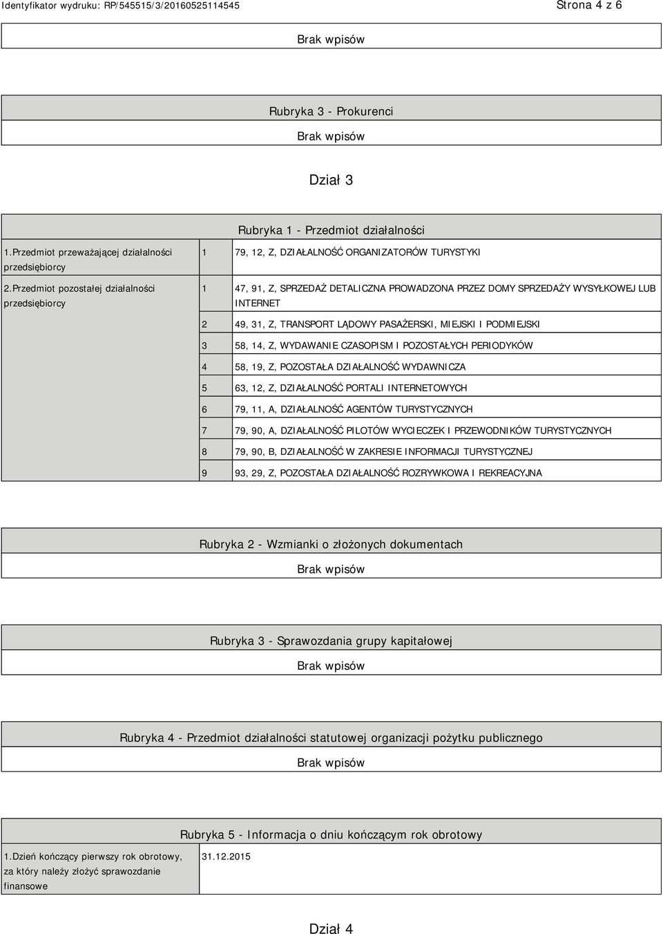 TRANSPORT LĄDOWY PASAŻERSKI, MIEJSKI I PODMIEJSKI 3 58, 14, Z, WYDAWA CZASOPISM I POZOSTAŁYCH PERIODYKÓW 4 58, 19, Z, POZOSTAŁA DZIAŁALNOŚĆ WYDAWNICZA 5 63, 12, Z, DZIAŁALNOŚĆ PORTALI INTERNETOWYCH 6