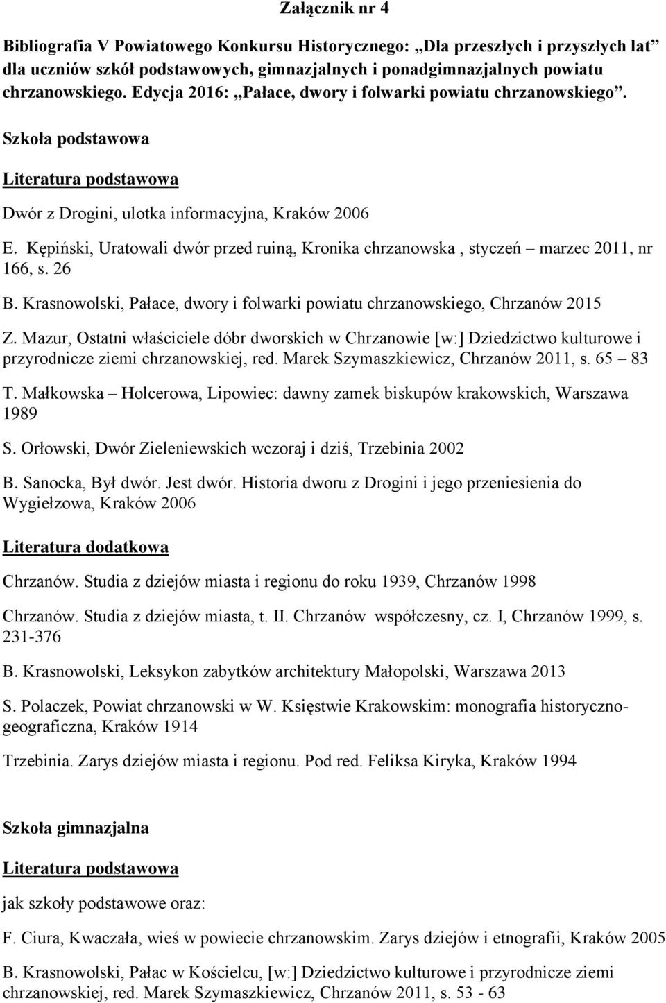 Kępiński, Uratowali dwór przed ruiną, Kronika chrzanowska, styczeń marzec 2011, nr 166, s. 26 B. Krasnowolski, Pałace, dwory i folwarki powiatu chrzanowskiego, Chrzanów 2015 Z.