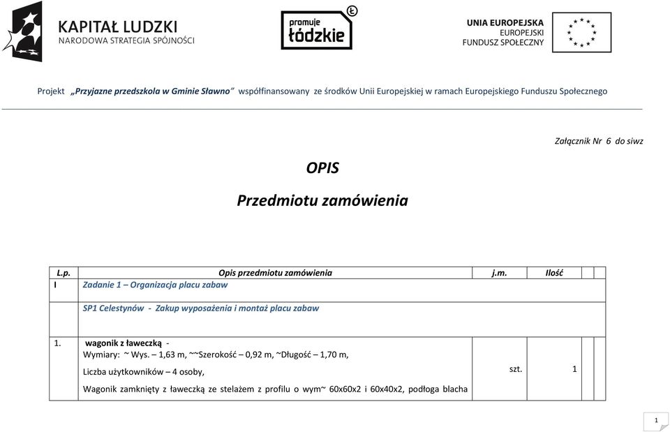 wienia Załącznik Nr 6 do siwz L.p. Opis przedmi