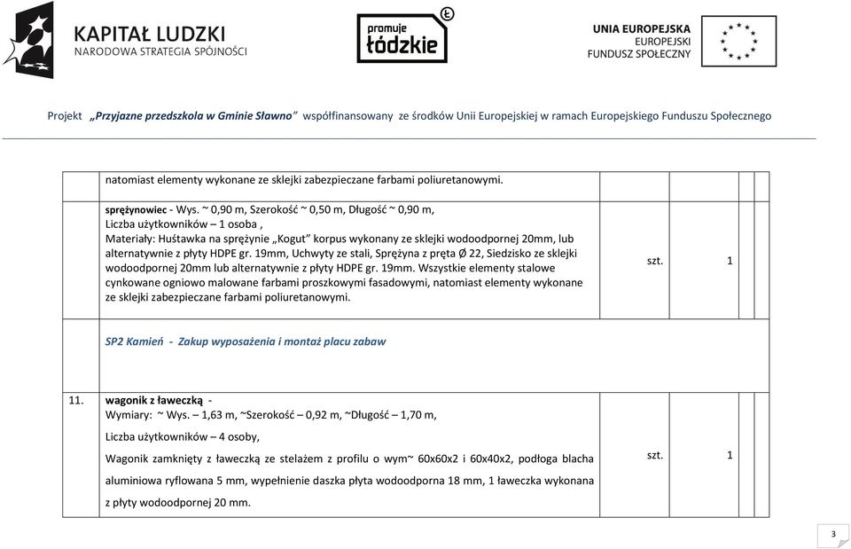 19mm, Uchwyty ze stali, Sprężyna z pręta Ø 22, Siedzisko ze sklejki wodoodpornej 20mm lub alternatywnie z płyty HDPE gr. 19mm.