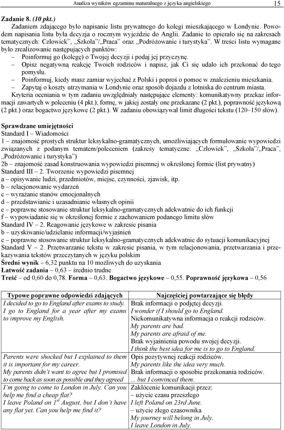 W treści listu wymagane było zrealizowanie następujących punktów: Poinformuj go (kolegę) o Twojej decyzji i podaj jej przyczynę.