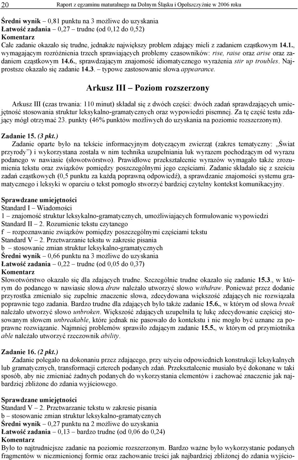 , sprawdzającym znajomość idiomatycznego wyrażenia stir up troubles. Najprostsze okazało się zadanie 14.3. typowe zastosowanie słowa appearance.