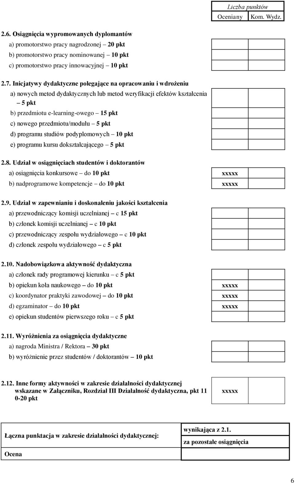 przedmiotu/modułu 5 pkt d) programu studiów podyplomowych 10 pkt e) programu kursu dokształcającego 5 pkt 2.8.