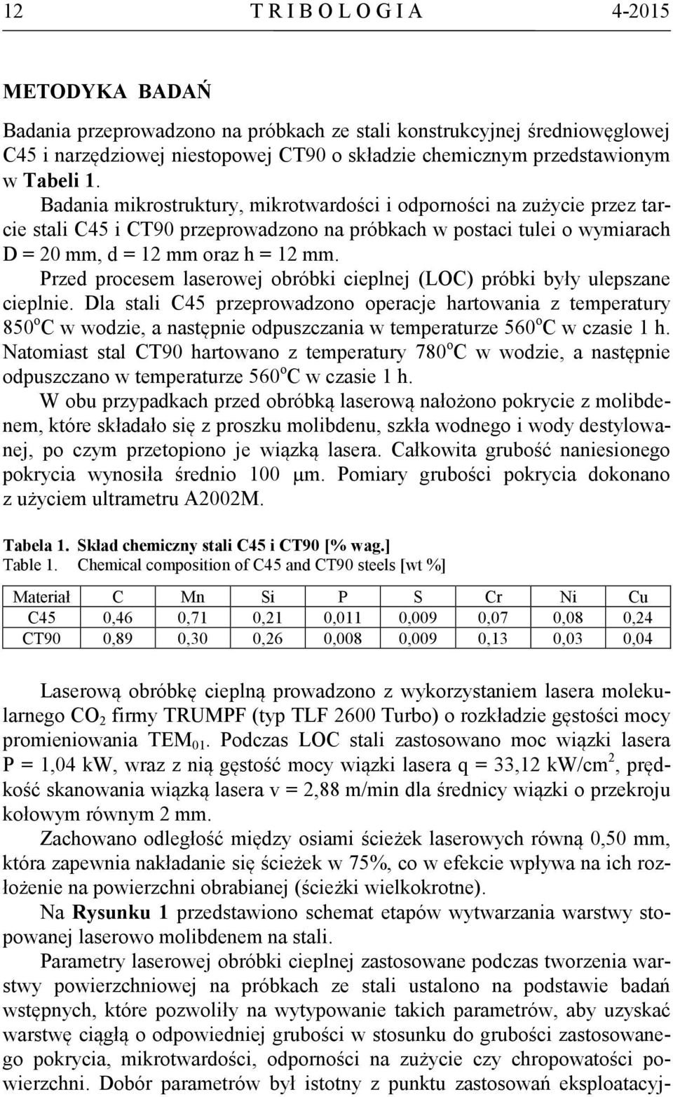 Przed procesem laserowej obróbki cieplnej (LOC) próbki były ulepszane cieplnie.