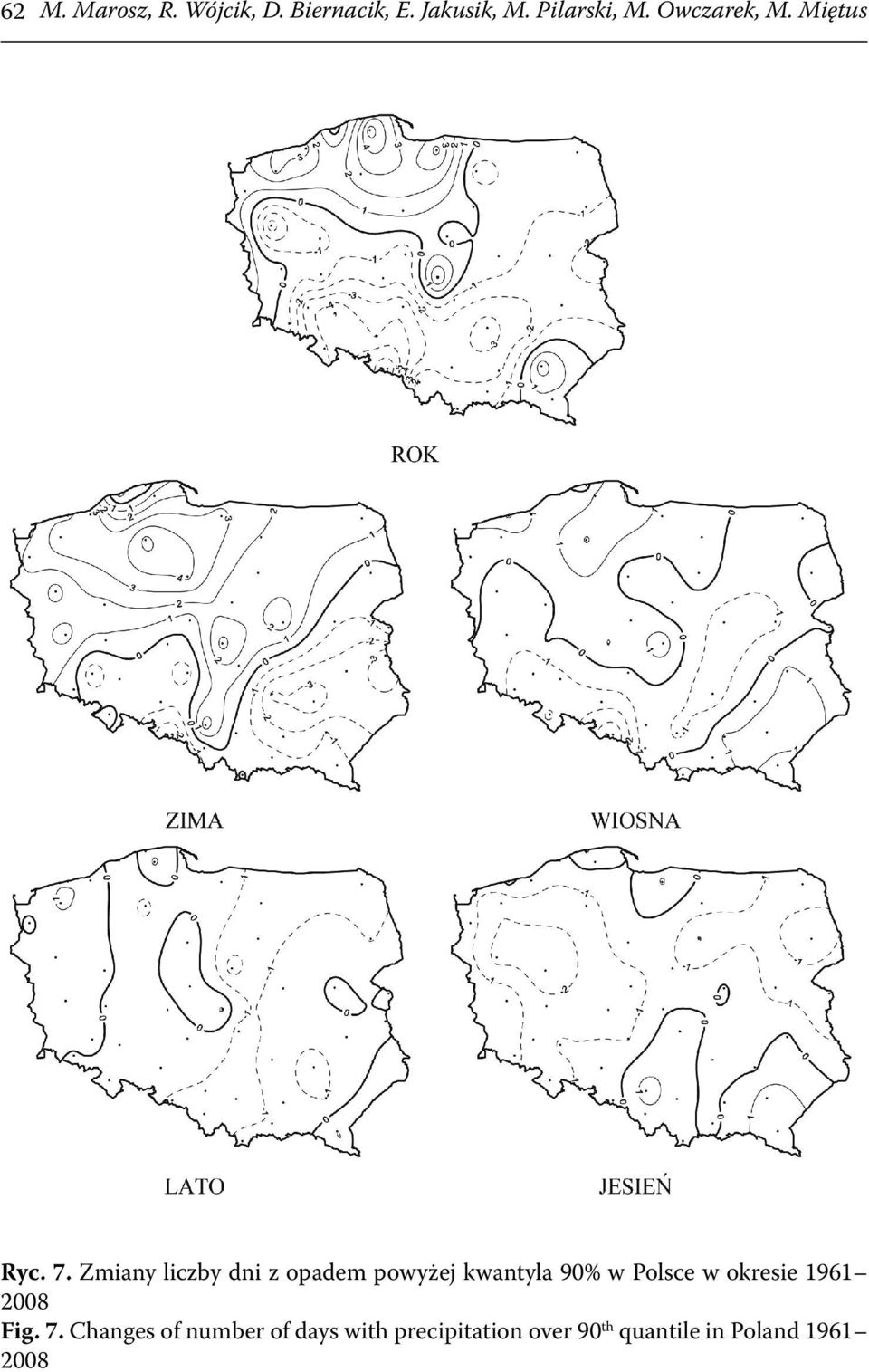 Zmiany liczby dni z opadem powyżej kwantyla 90% w Polsce w