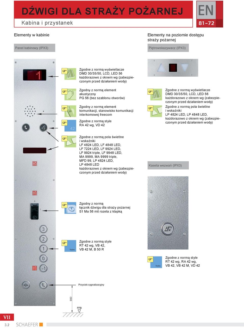 7224 LED, LF 9924 LED, LF 9924 triple, LF 9948 LED, MA 9999, MA 9999 triple, MFD 99, LP 4824 LED, LP 4848 LED Zgodne z normą wyświetlacze DMD 30/35/50, LCD, LED 56 Zgodne z normą pola świetlne i