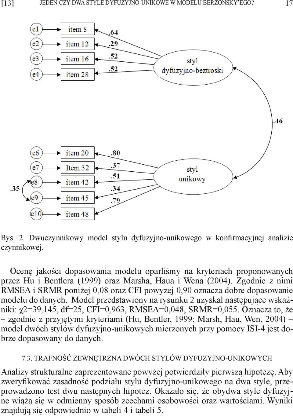 Zgodnie z nimi RMSEA i SRMR poniżej 0,08 oraz CFI powyżej 0,90 oznacza dobre dopasowanie modelu do danych.