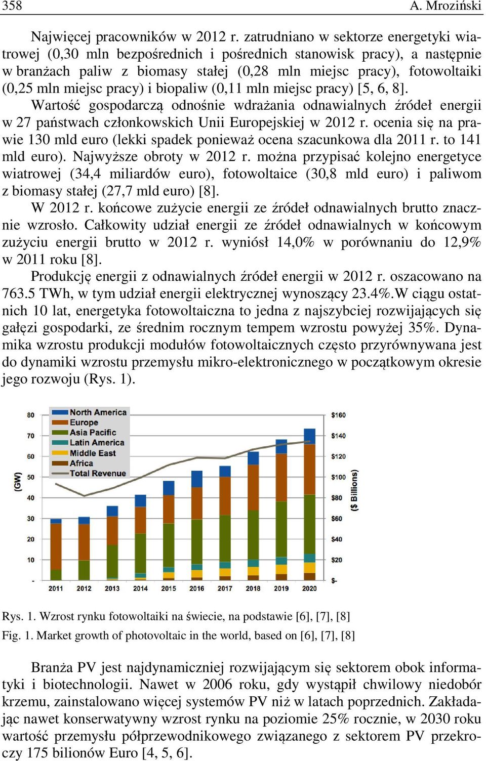 pracy) i biopaliw (0,11 mln miejsc pracy) [5, 6, 8]. Wartość gospodarczą odnośnie wdrażania odnawialnych źródeł energii w 27 państwach członkowskich Unii Europejskiej w 2012 r.