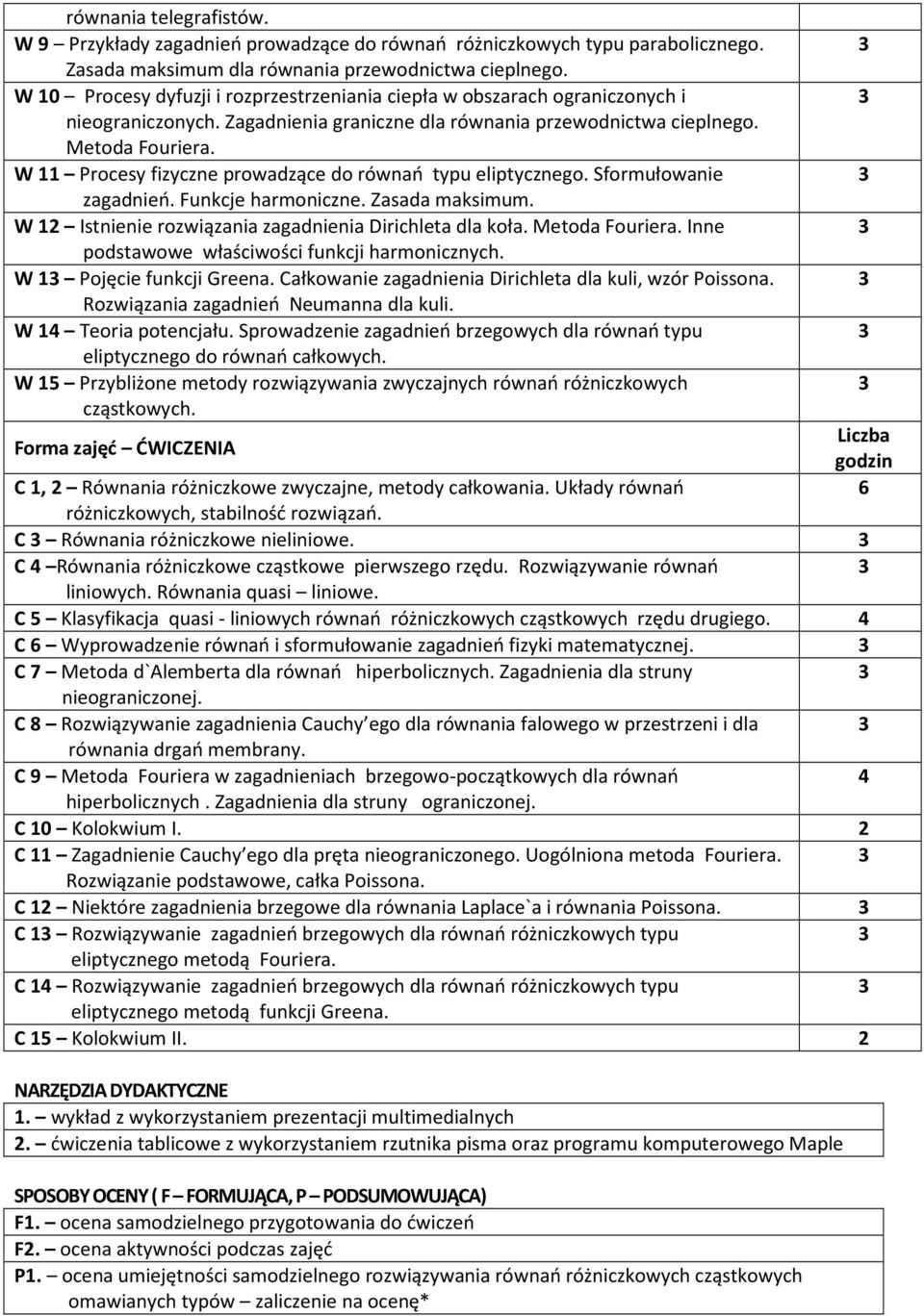 W 11 Procesy fizyczne prowadzące do typu eliptycznego. Sformułowanie 3 zagadnień. Funkcje harmoniczne. Zasada maksimum. W 12 Istnienie rozwiązania zagadnienia Dirichleta dla koła. Metoda Fouriera.