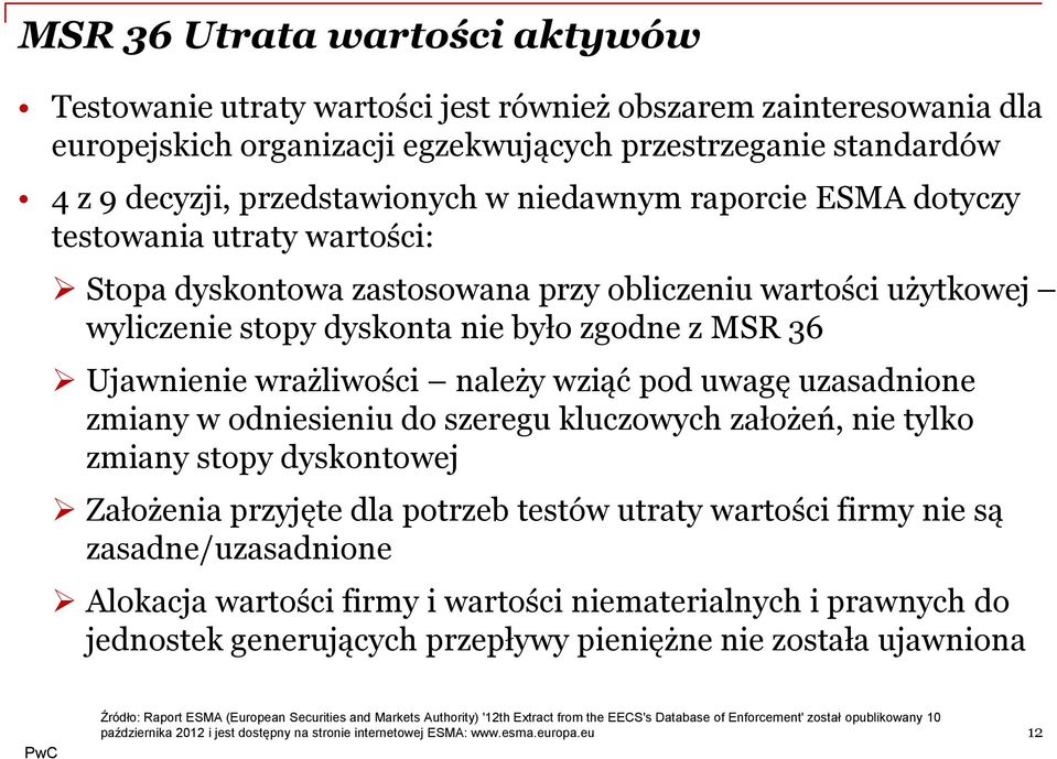 należy wziąć pod uwagę uzasadnione zmiany w odniesieniu do szeregu kluczowych założeń, nie tylko zmiany stopy dyskontowej Założenia przyjęte dla potrzeb testów utraty wartości firmy nie są