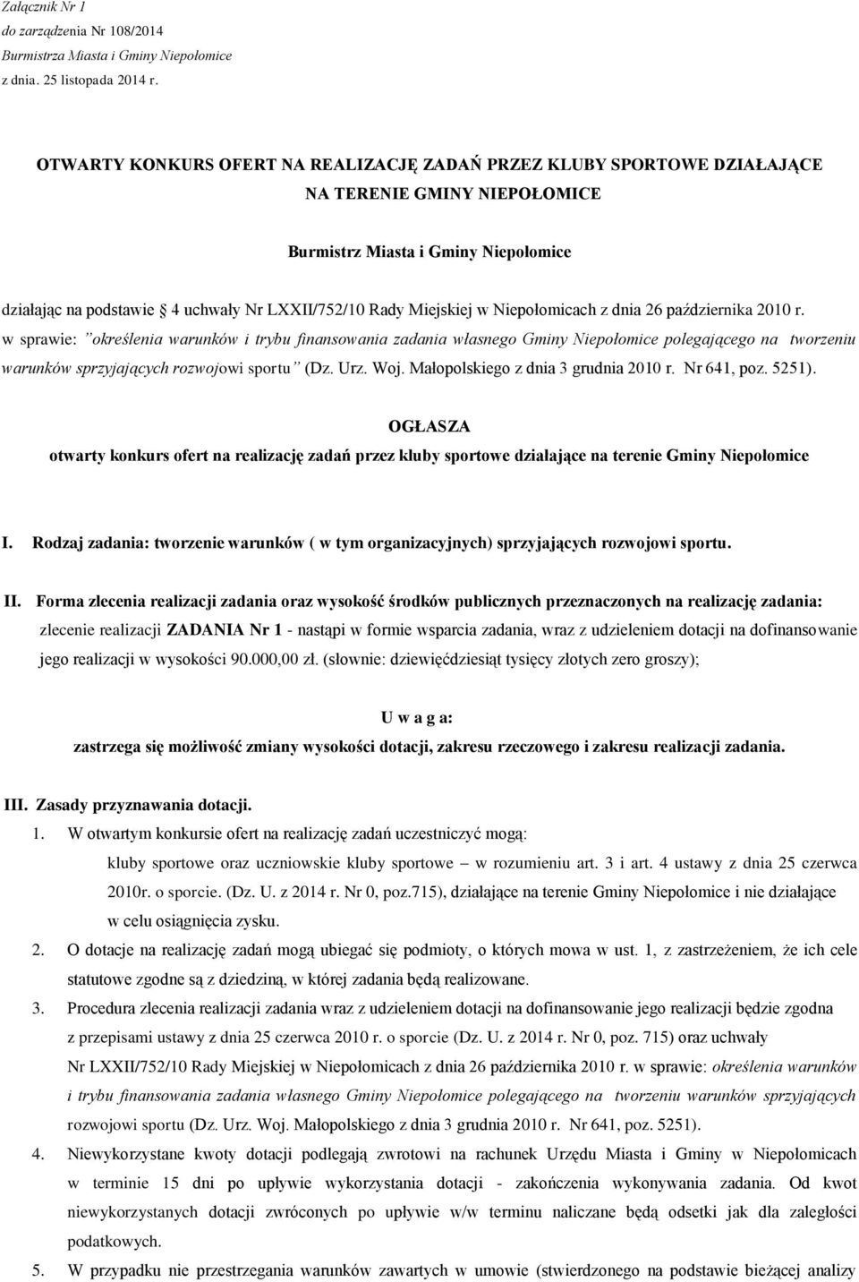 Miejskiej w Niepołomicach z dnia 26 października 2010 r.